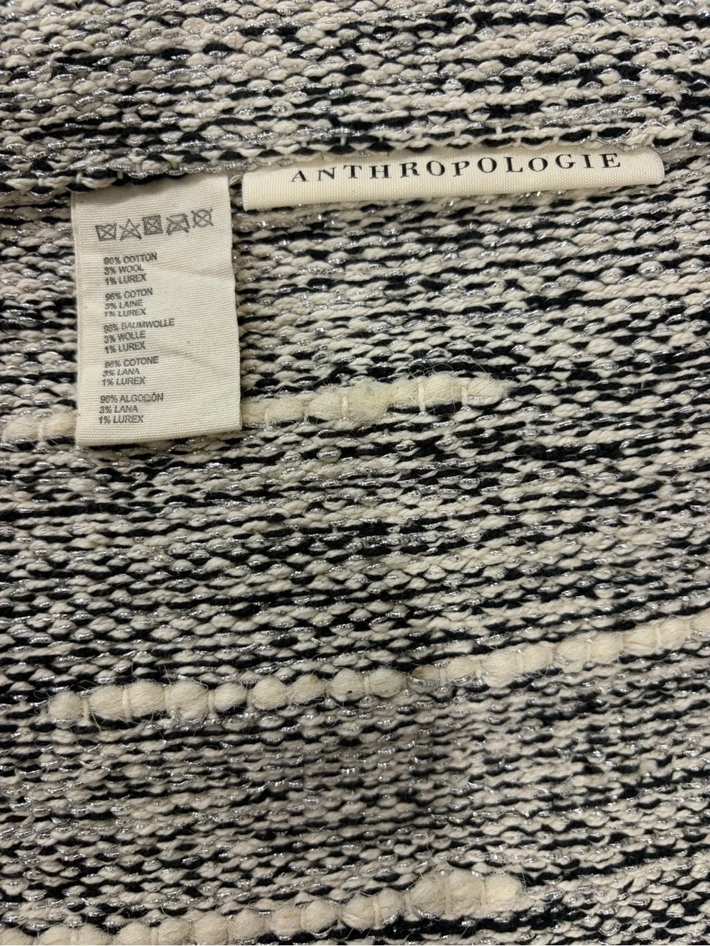 Anthropologie Woven Cotton Wall Hanging Boho Macrame Tassel Black Cream 10x34”
